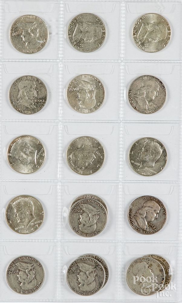 Appraisal: Fourteen Franklin silver half dollars etc Fourteen Franklin silver half