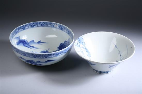 Appraisal: TWO JAPANESE BLUE AND WHITE BOWLS Meiji period One with