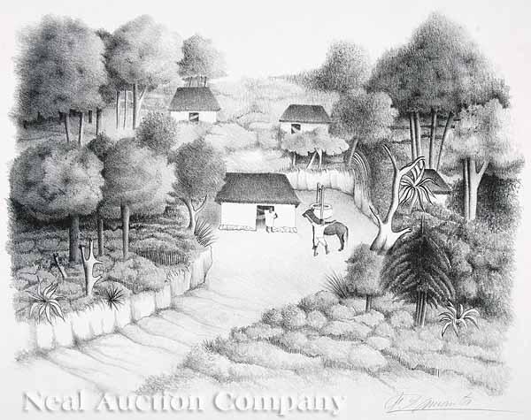 Appraisal: Francisco Dosamantes Mexican b Mayan Landscape lithograph pencil-signed published by