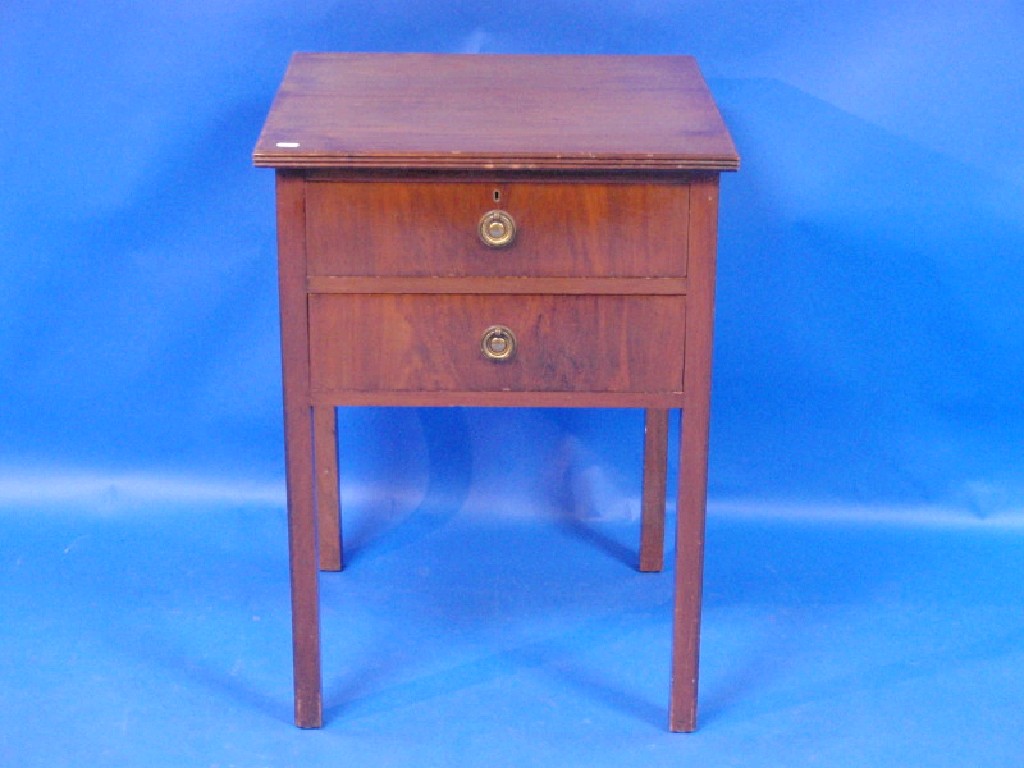 Appraisal: Square mahogany table reeded border fitted two shallow drawers on