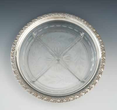 Appraisal: A Sterling Silver and Etched Glass Serving Dish The clear