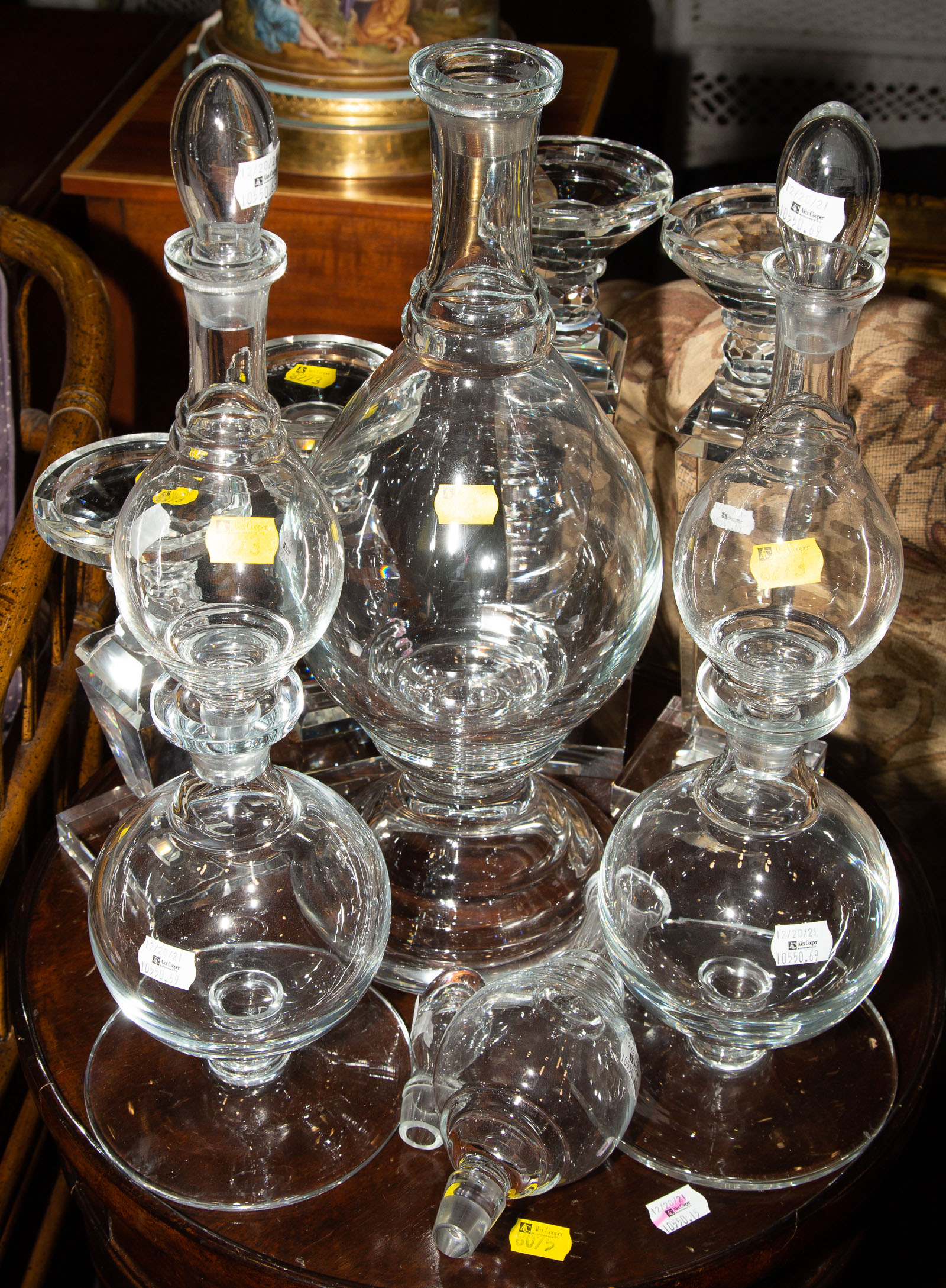 Appraisal: ASSORTED GLASSWARE Includes three tall pharmacy bottles and four large