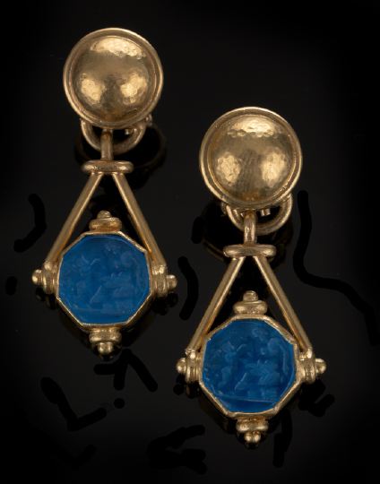 Appraisal: Pair of Elizabeth Locke Eighteen-Karat Yellow Gold and Intaglio Pendant