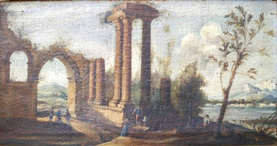 Appraisal: Italian School th Century Landscape with Figures and Ruins Oil