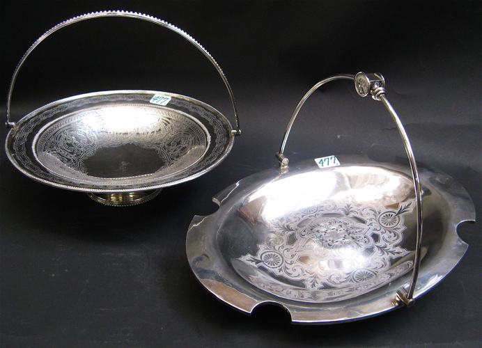 Appraisal: TWO SILVERPLATED BUN BASKETS round-form with engraved bowl and beaded