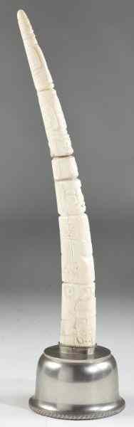 Appraisal: Carved Ivory Totem Tuskcirca with Gorham silverplate base with gadrooned