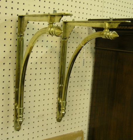 Appraisal: Vintage Glass Wall Shelf with Brass Supports Heavy Cast Brass