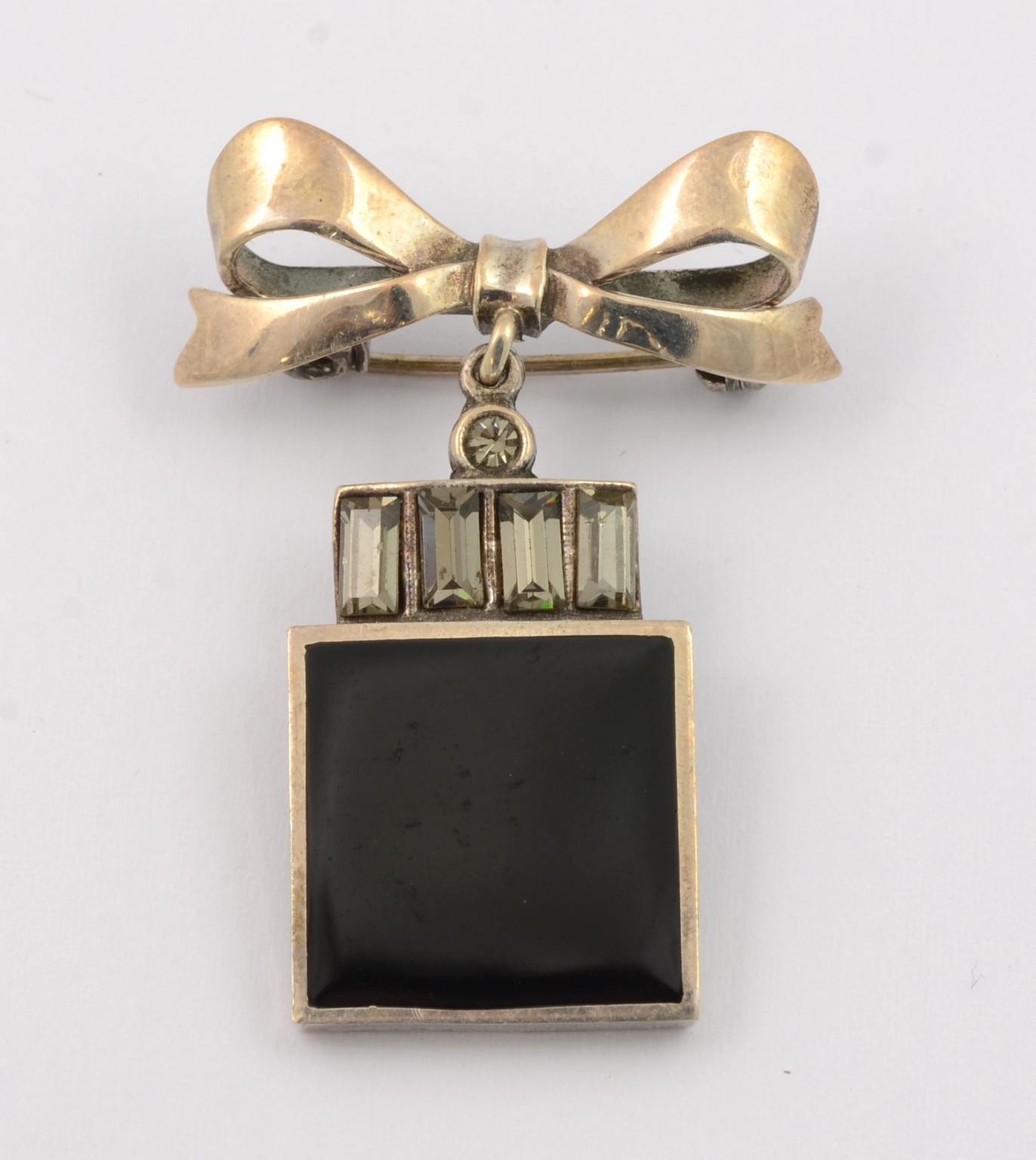 Appraisal: Sterling Silver Marcasite and Onyx Drop Brooch - long TO