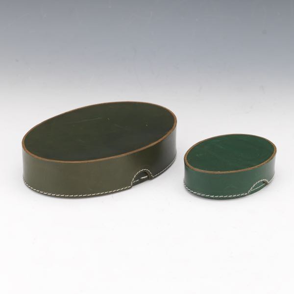 Appraisal: ARTE CUOIO LEATHER BOXES Green leather with white stitching marked