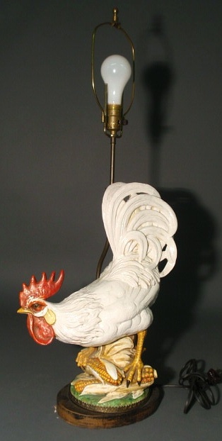 Appraisal: Ceramic rooster lamp c top of tail