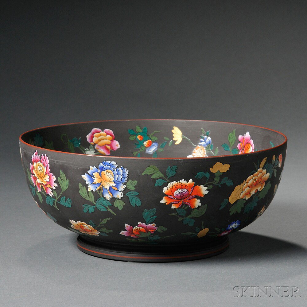 Appraisal: Wedgwood Enamel-decorated Black Basalt Bowl England late th century allover