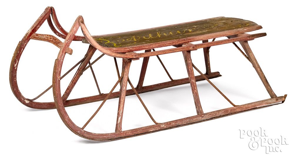 Appraisal: Victorian painted sled Victorian painted sled inscribed Arthur l w