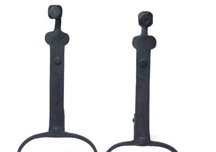 Appraisal: PAIR OF CAST-IRON ANDIRONS WITH ARCHED LEGS Height inches Est