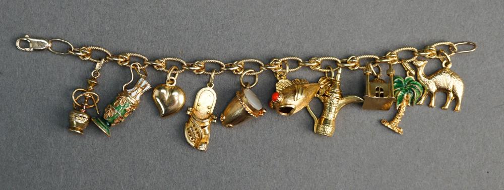 Appraisal: -Karat Yellow-Gold Charm Bracelet Having ten and -karat gold charms