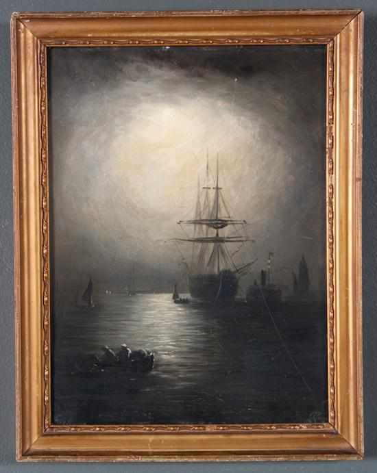 Appraisal: William Adolphus Knell British - Moored Shipping by Moonlight oil