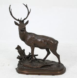 Appraisal: E DELABRIERE BRONZE FIGURE OF STAG BRONZE FIGURE OF A