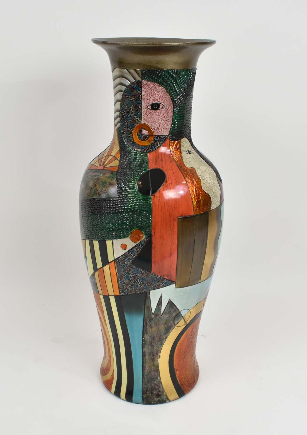 Appraisal: ALEXANDER KALIFANO PAINTED EARTHENWARE VASEModern Polychrome decorated in a modern