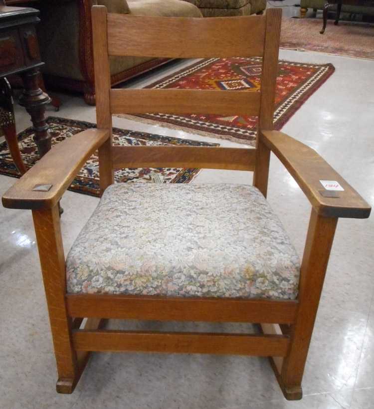 Appraisal: CHARLES STICKLEY CRAFTSMAN OAK ROCKING CHAIR Charles Stickley branded trademark