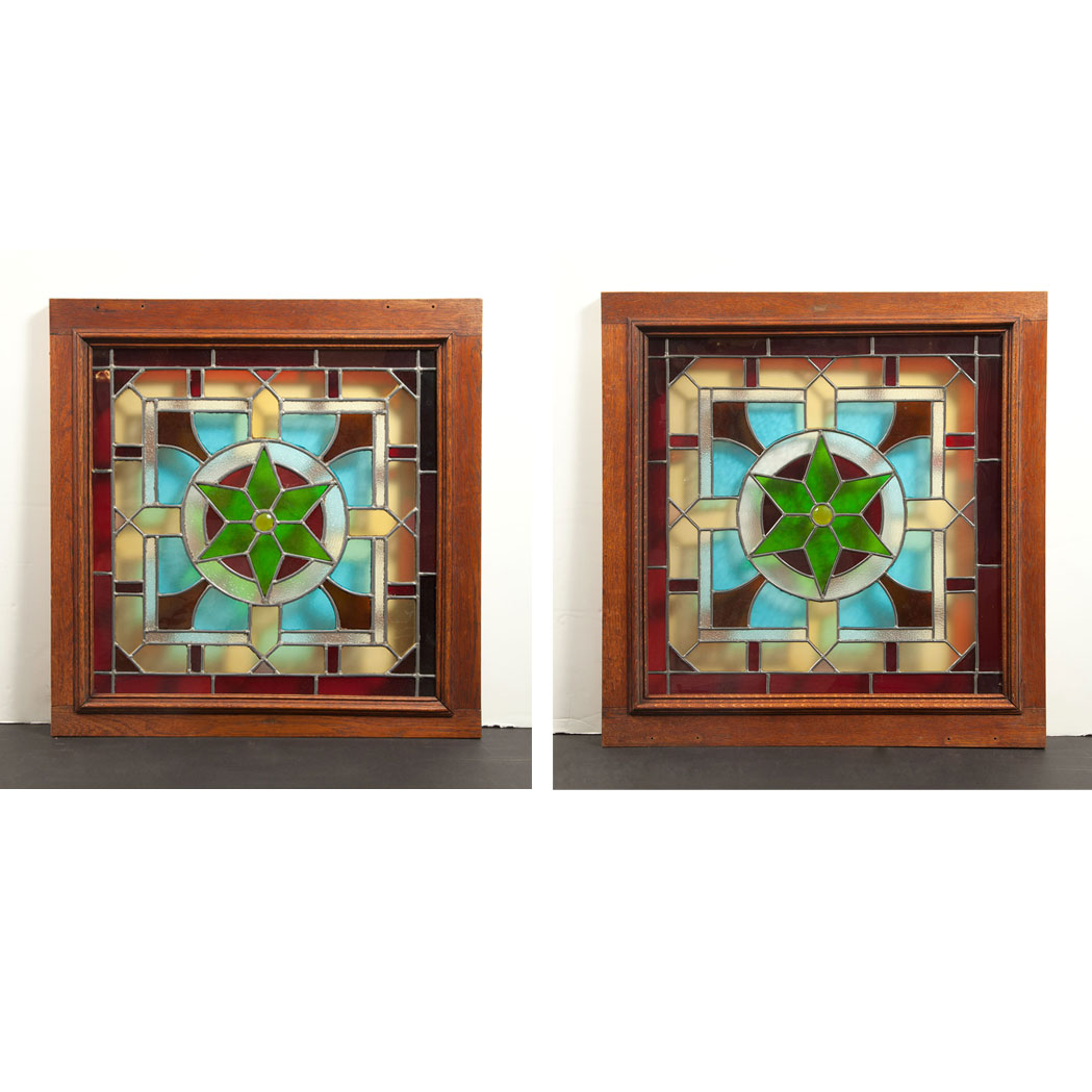 Appraisal: Pair of Victorian Style Leaded Stained Glass Windows Each of