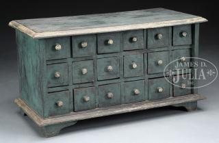 Appraisal: EIGHTEEN DRAWER COUNTER TOP APOTHECARY CHEST IN BLUE GREEN PAINT