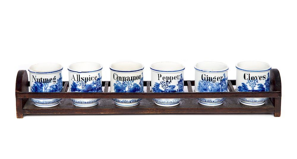 Appraisal: Pcs Blue and White Spice Set with Rack Excellent condition