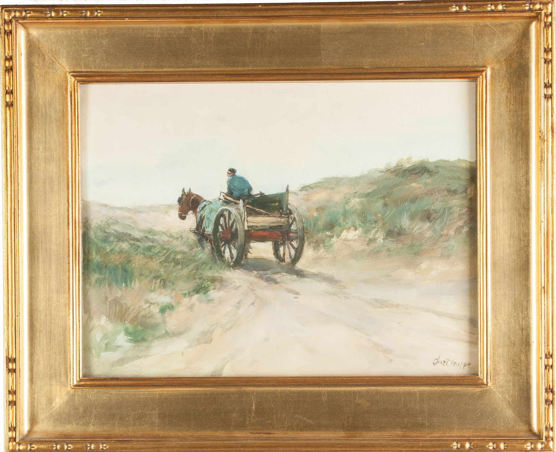 Appraisal: Charles Paul Gruppe American - Man with horse drawn cart