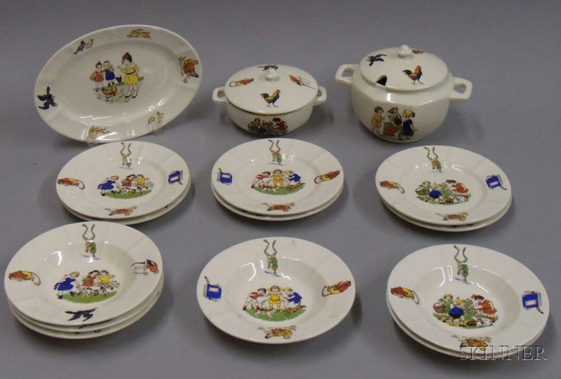 Appraisal: Child's Porcelain Partial Dinner Set Germany six plates soups platter