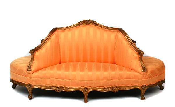 Appraisal: A Louis XV style giltwood conversational sofa early th century