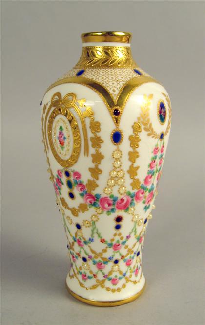 Appraisal: Sevres style 'jeweled' porcelain vaseBaluster form painted with rose swags