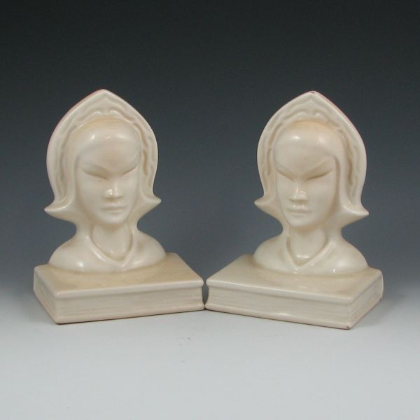 Appraisal: Roseville Burmese bookends in ivory gloss Marked Roseville USA -B