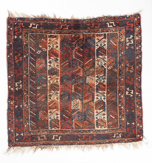 Appraisal: A SMALL KHAMSEH RUG the central panel with vertical bands