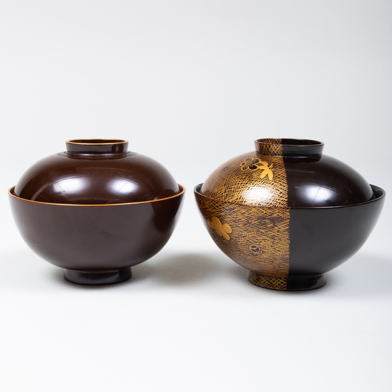 Appraisal: Two Japanese Gilt-Lacquer Soup Bowls and Covers Unmarked the first