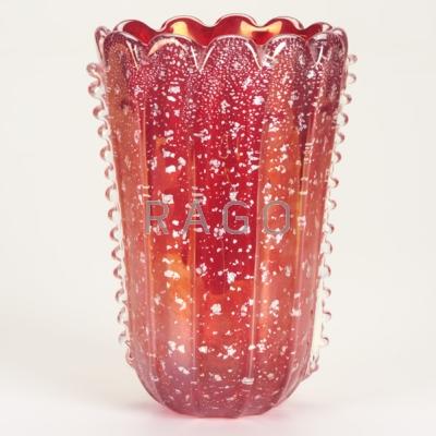 Appraisal: ERCOLE BAROVIER BAROVIER TOSO Fluted glass vase clear over red