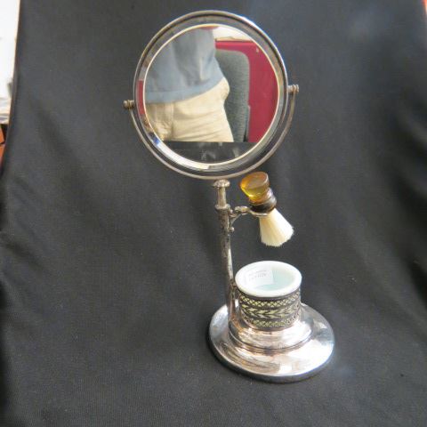 Appraisal: Silverplate Victorian Shaving Mirror with mug brush holder