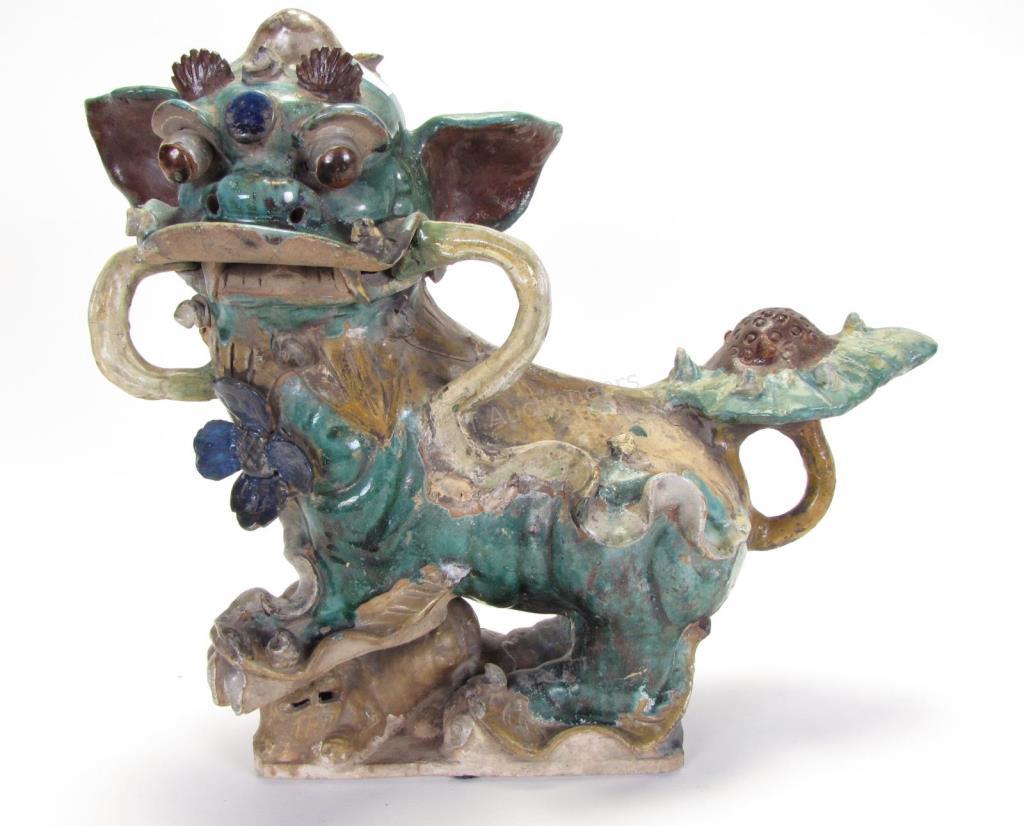 Appraisal: Oriental Glazed Pottery Foo Dog depicting a large Foo Dog