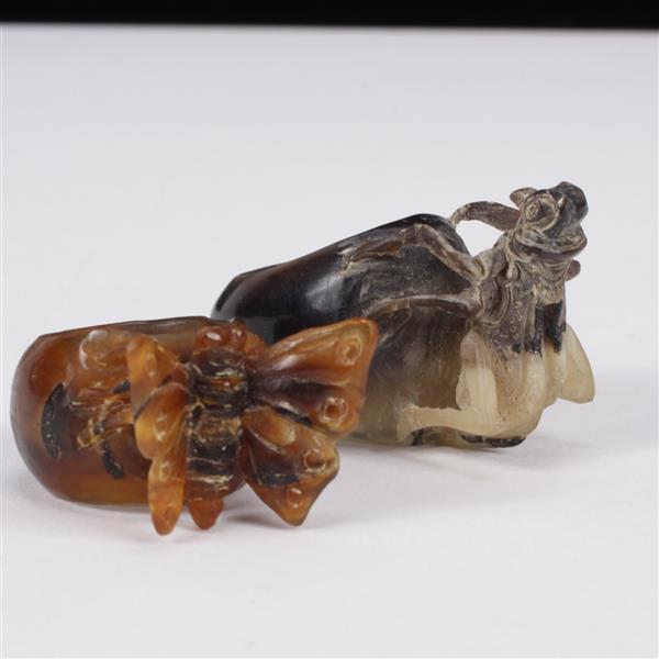 Appraisal: Lot of carved horn rings with dimensional insect figural carvings