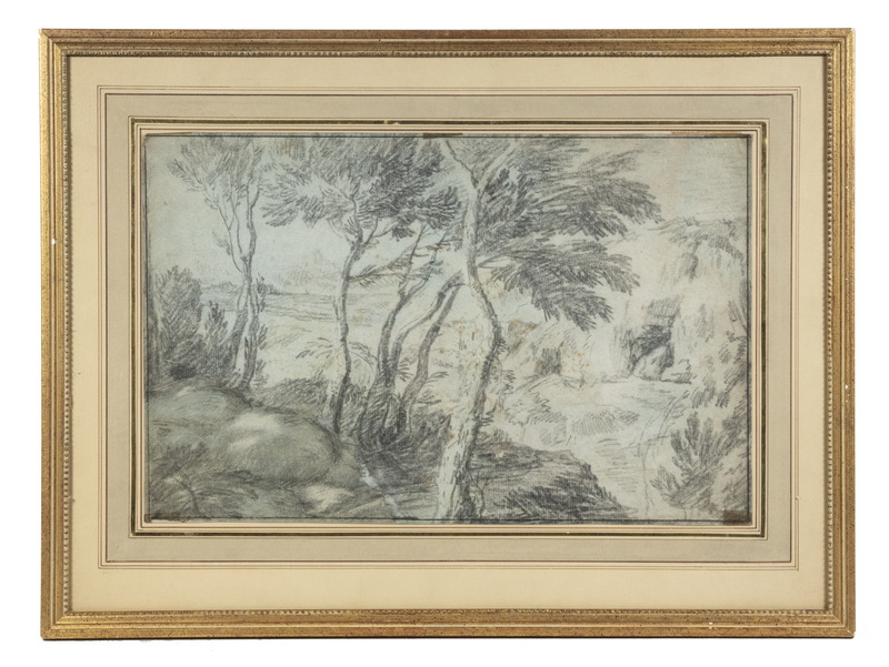 Appraisal: OLD MASTER LANDSCAPE DRAWING A Screen of Trees Shading a