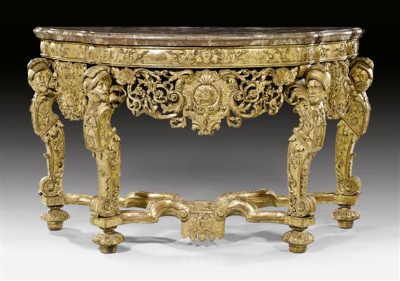 Appraisal: IMPORTANT CONSOLE AUX TETES DE ROMAINS Louis XIV after drawings