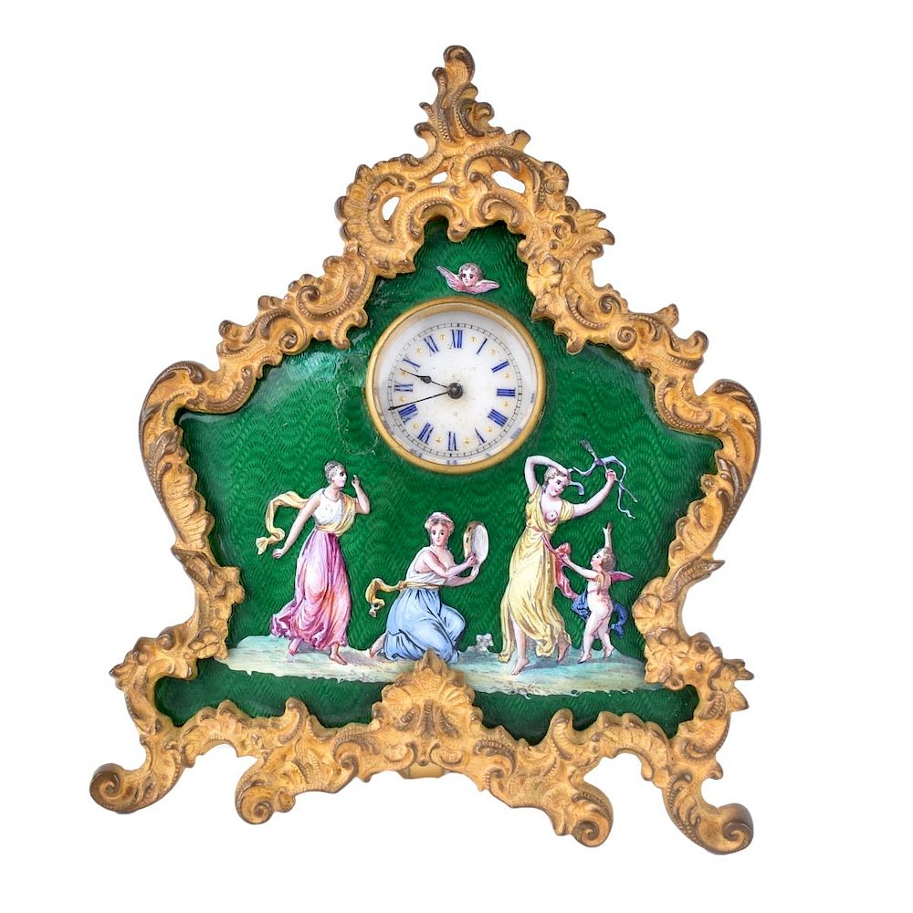 Appraisal: Vintage Enameled Gilt Metal Miniature Clock Vintage Enameled Gilt Metal