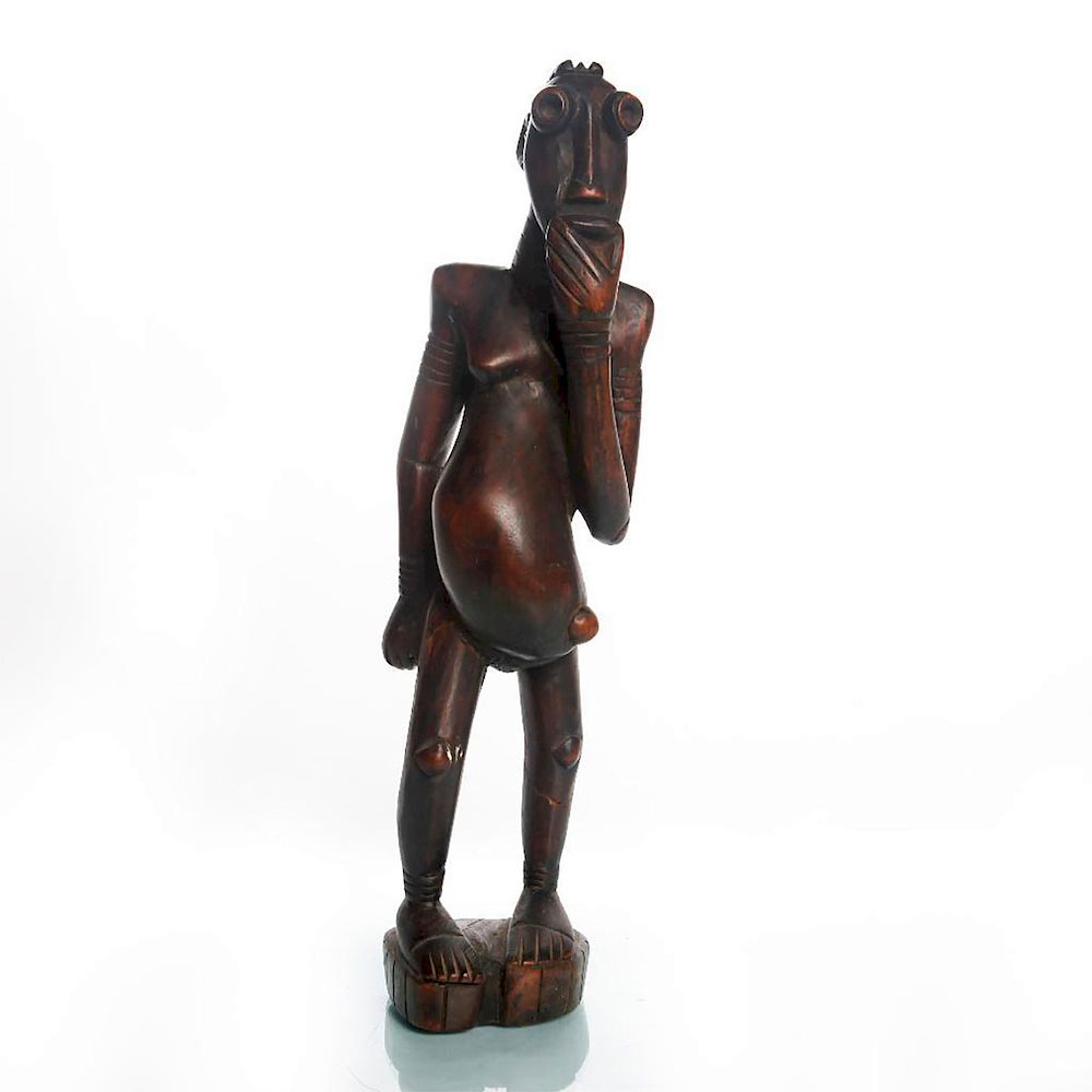 Appraisal: VINTAGE AFRICAN TRIBAL WOODEN FERTILITY FIGURE Carved wooden figure depicting