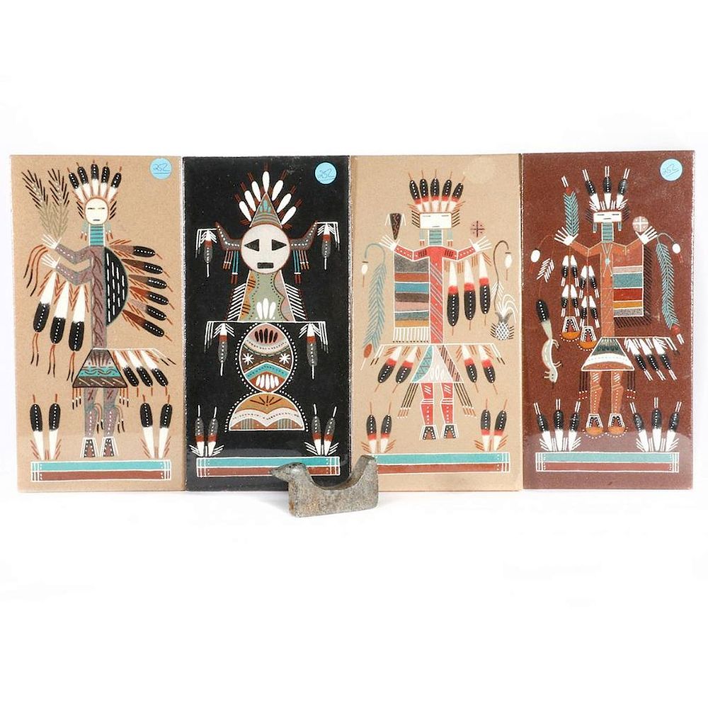 Appraisal: Four Native American-related Items Three Navajo sand paintings three by