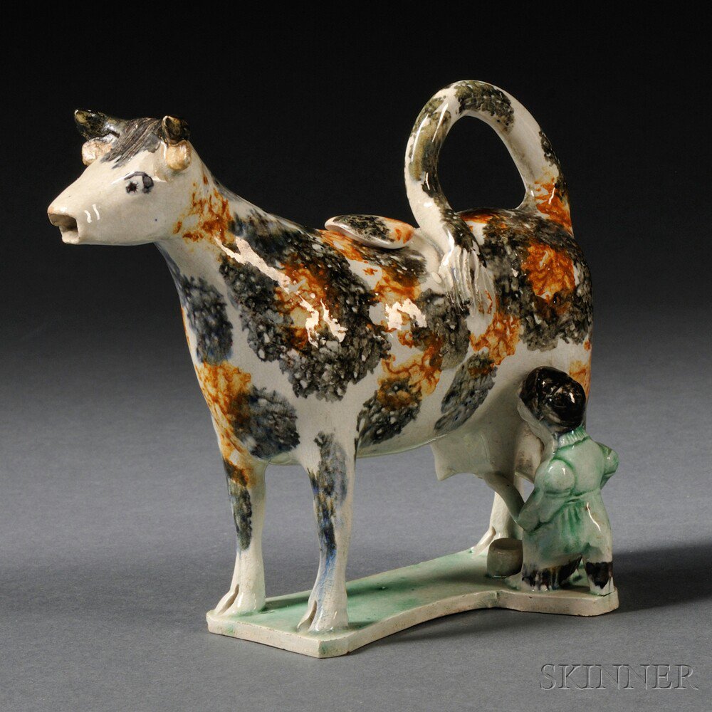 Appraisal: Staffordshire Earthenware Cow Creamer with Milkmaid England late th century