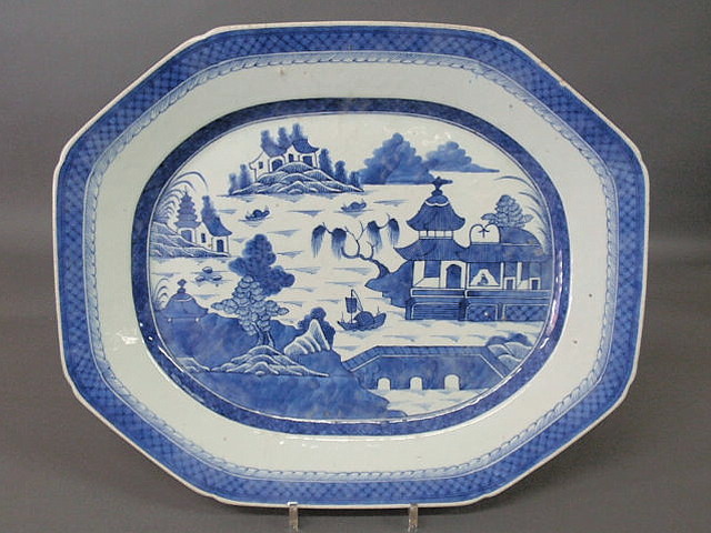 Appraisal: Large Chinese Canton blue and white porcelain octagonal platter c