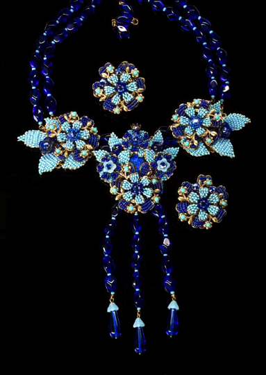 Appraisal: Dramatic Stanley Hagler Glass and Rhinestone Necklace and Earring Set