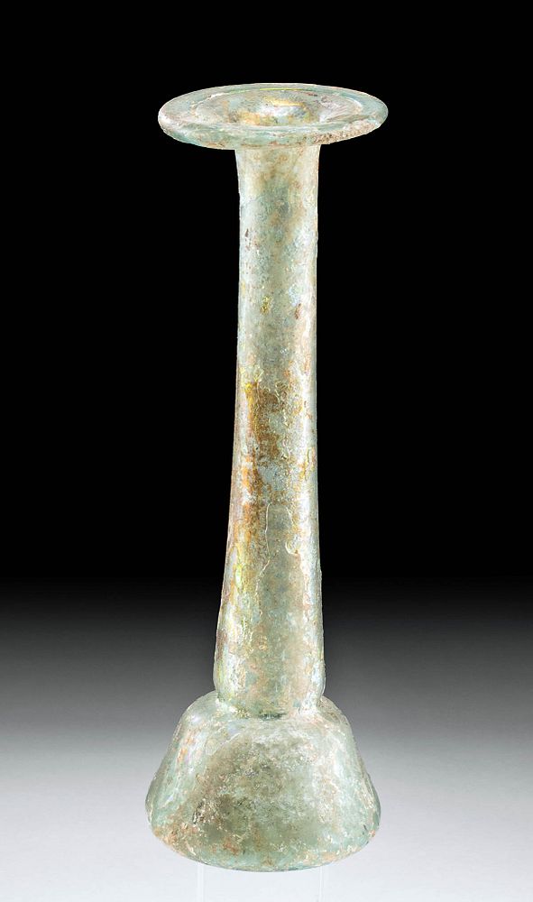 Appraisal: Roman Glass Candlestick Unguent w Gorgeous Iridescence Rome Imperial ca