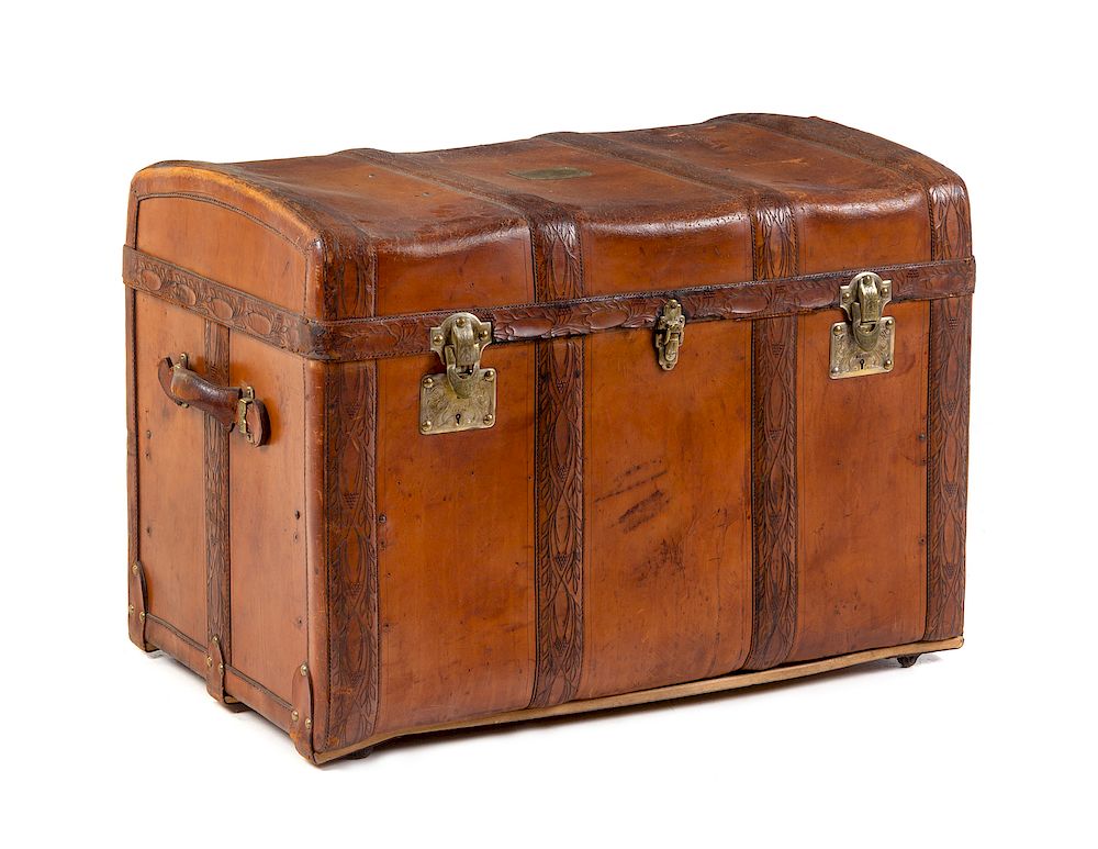 Appraisal: A Continental Embossed Leather Trunk A Continental Embossed Leather Trunk