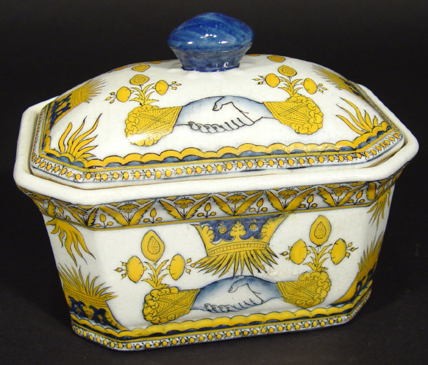 Appraisal: Octagonal china tureen and cover hand coloured and transfer printed