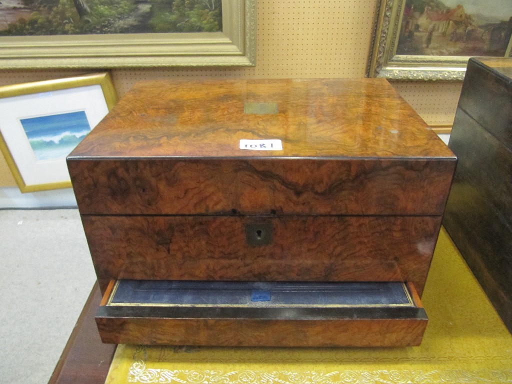 Appraisal: Victorian walnut travel writing box with contents