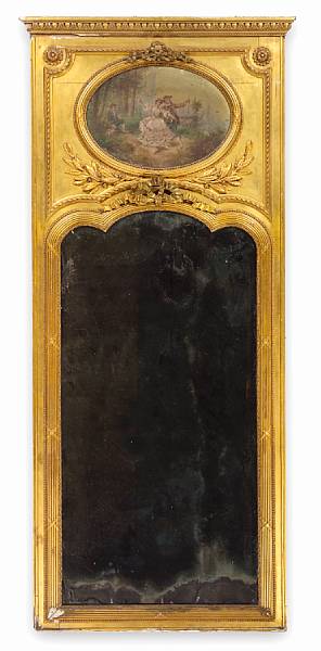 Appraisal: A Louis XVI style painted and giltwood trumeau mirror late