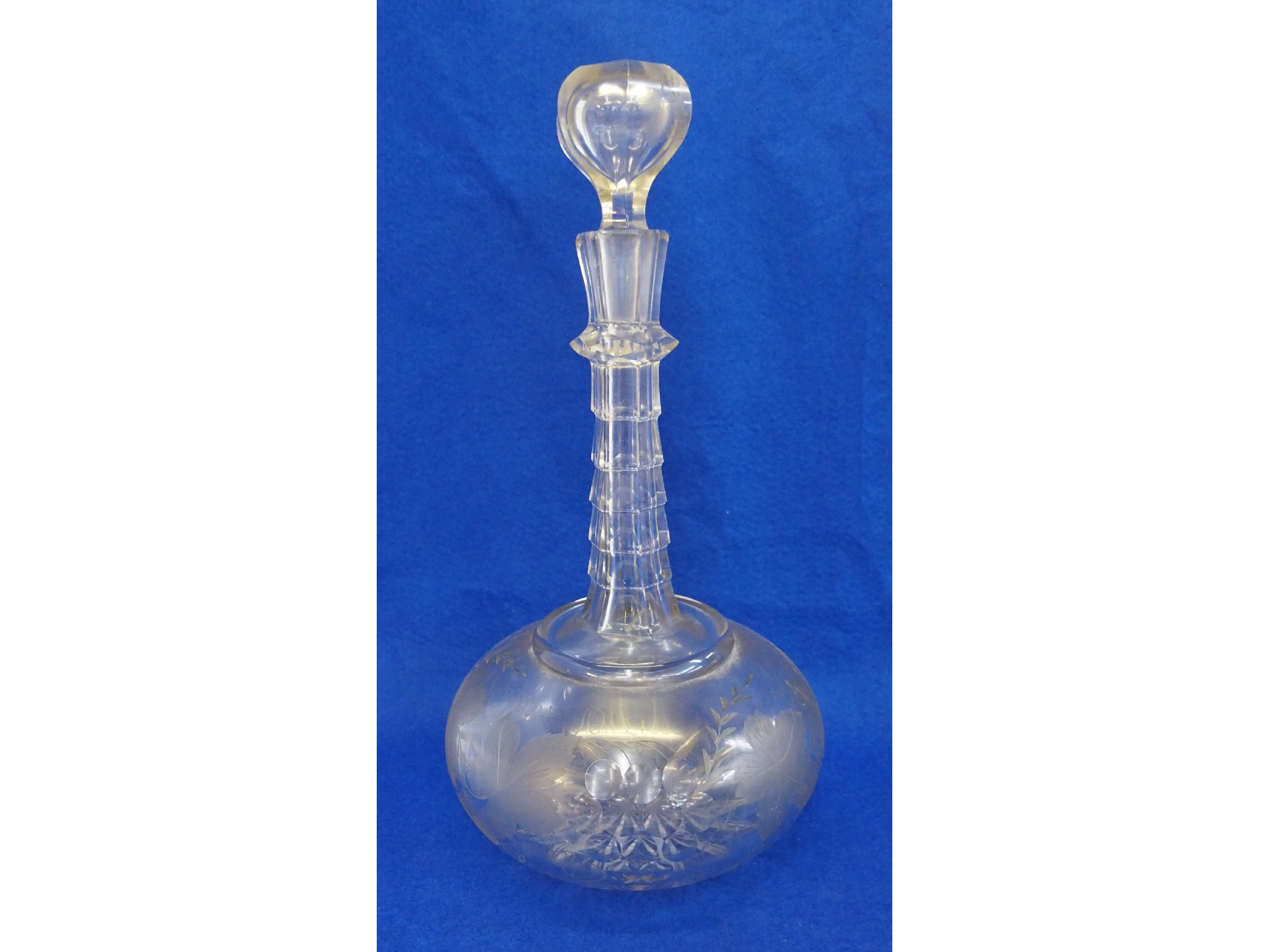 Appraisal: Antique engraved glass decanter